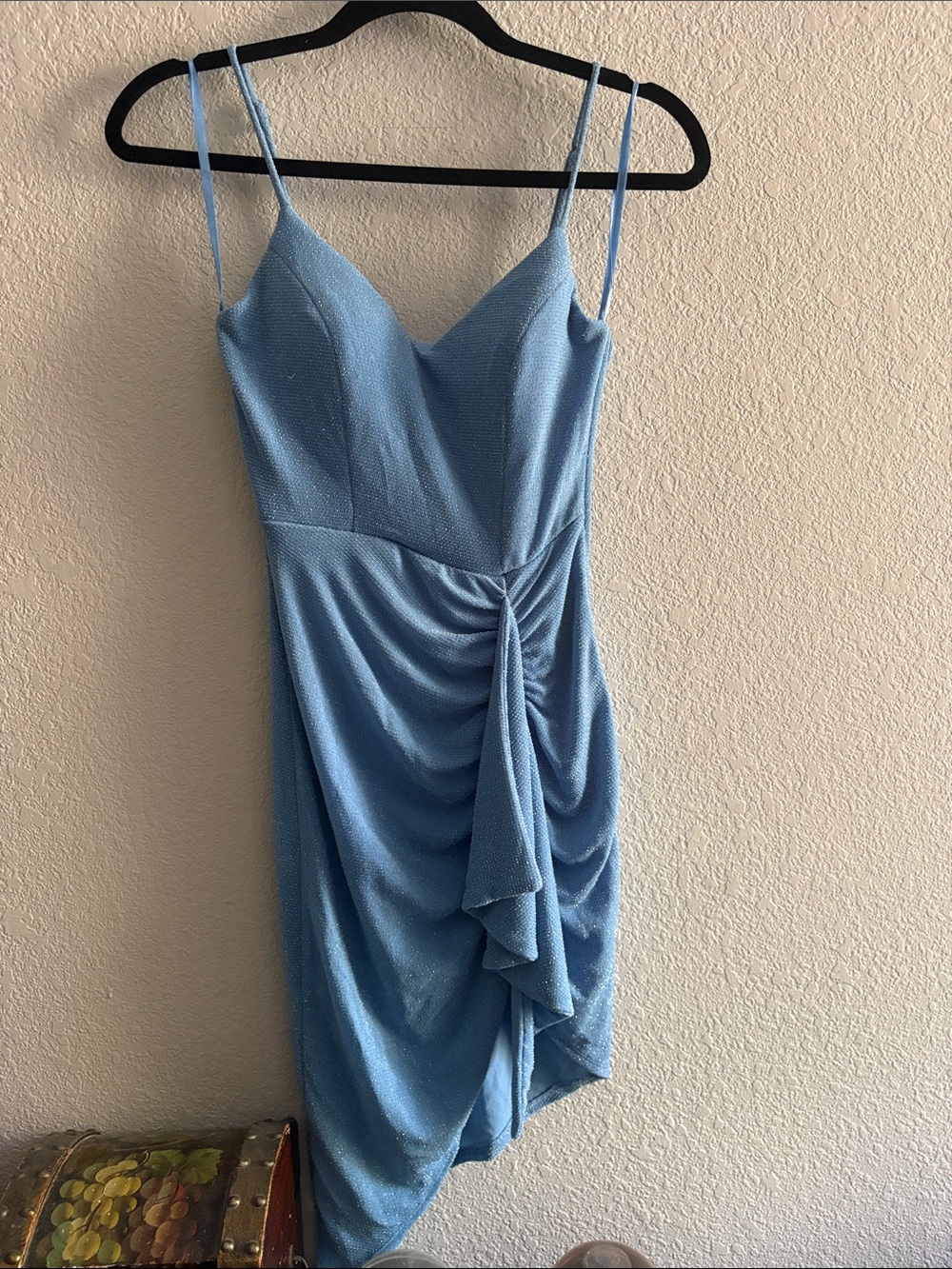 Sky Blue Spaghetti-Strap Ruched Mini Dress